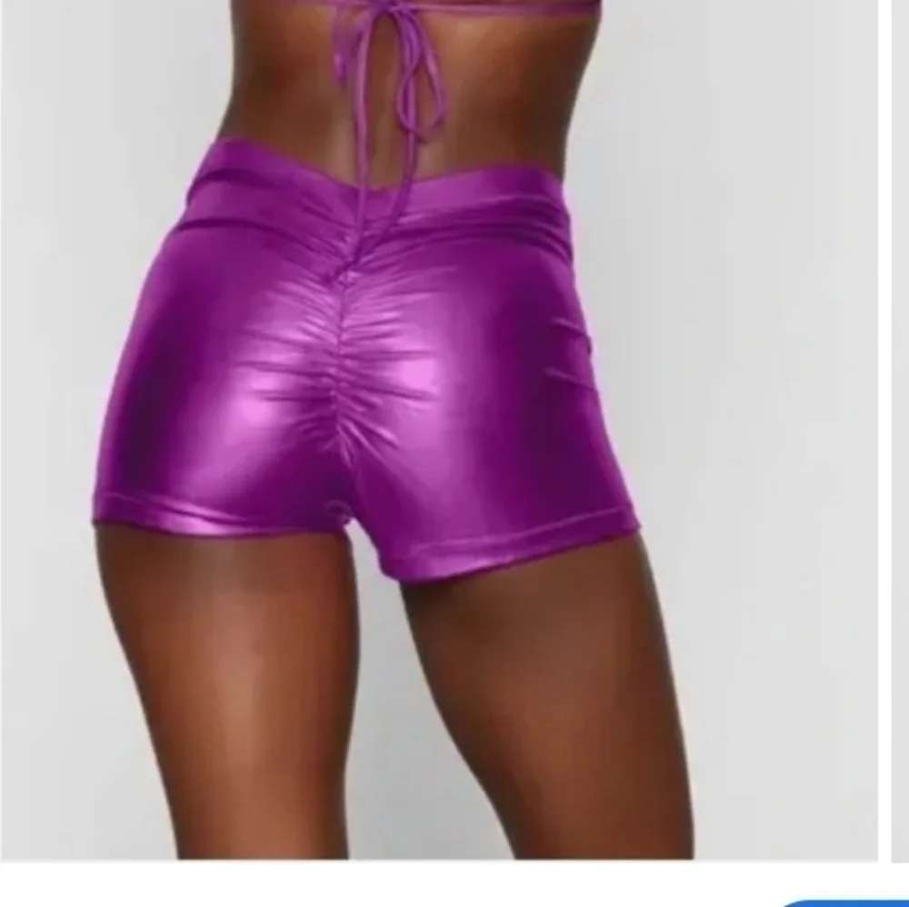 SKIMS Purple Metallic Triangle Bikini Top & High-Rise Shorts Set